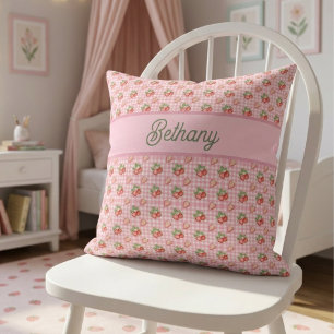 Strawberry Pink Gingham Check Pattern Cushion