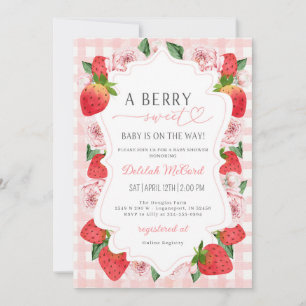 Strawberry Pink Gingham Girl Baby Shower Invite