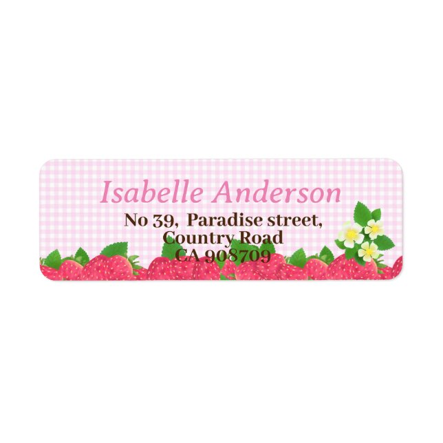 Strawberry Pink Gingham Return Address Label (Front)