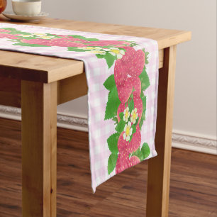 Strawberry Pink Gingham Short Table Runner