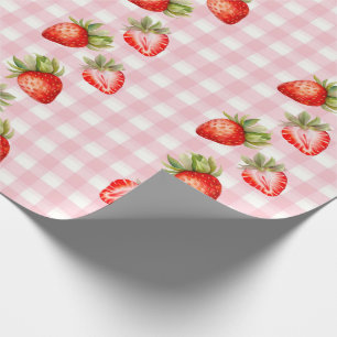 Strawberry Pink Gingham Wrapping Paper