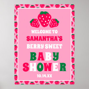 Strawberry Pink Girl Baby Shower Welcome Poster