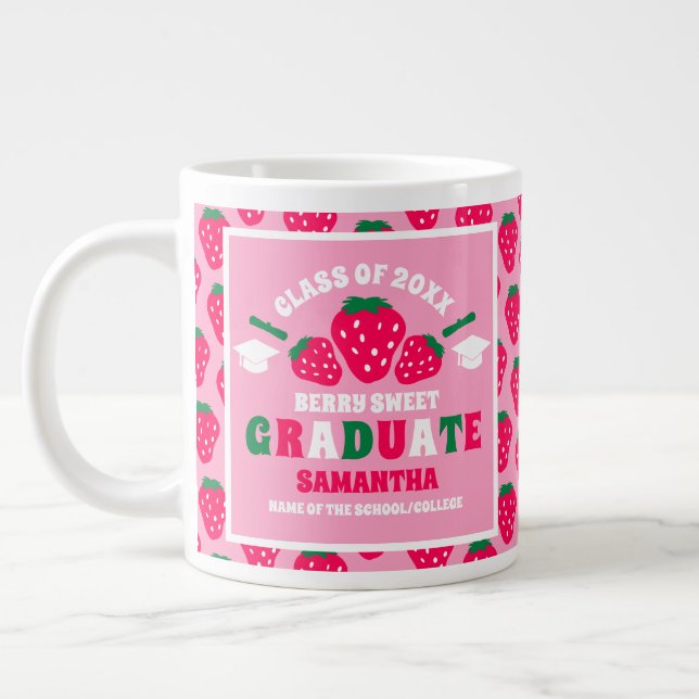 Strawberry Pink Graduation Large Coffee Mug (Left)