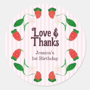 Strawberry Pink Love and Thanks Birthday Classic Round Sticker