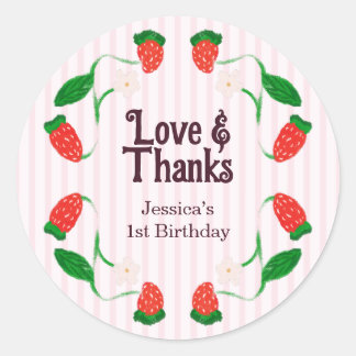 Strawberry Pink Love and Thanks Birthday Classic Round Sticker