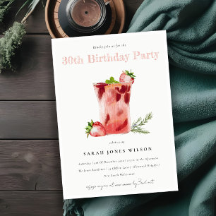 Strawberry Pink Margarita Cocktail Any Birthday Invitation