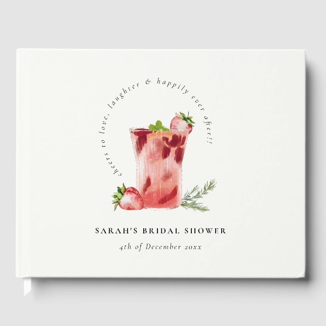 Strawberry Pink Margarita Cocktail Bridal Shower Guest Book (Front)