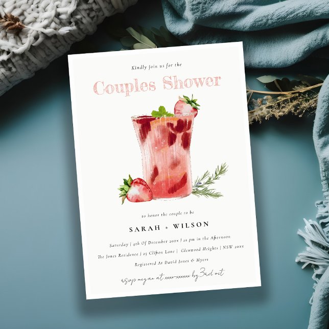 Strawberry Pink Margarita Cocktail Couples Shower Invitation (Creator Uploaded)