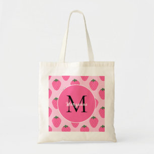 Strawberry pink monogrammed  tote bag