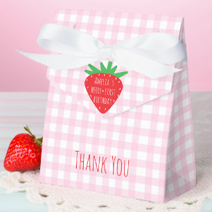 Strawberry & Pink Plaid Girl Berry First Birthday  Favour Box