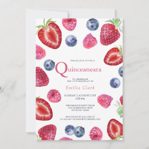 Strawberry  Pink Quinceanera Birthday  Invitation
