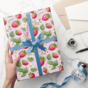 Strawberry Pink Red Baby Shower Birthday  Wrapping Paper