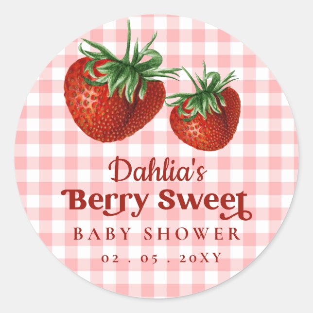 Strawberry Pink Red Berry Sweet Baby Shower Classic Round Sticker (Front)
