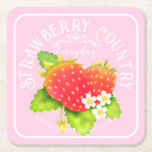 Strawberry Pink Square Paper Coaster