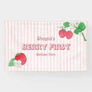 Strawberry Pink Stripes Girl Berry First Birthday Banner