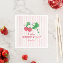 Strawberry Pink Stripes Girl Berry First Birthday