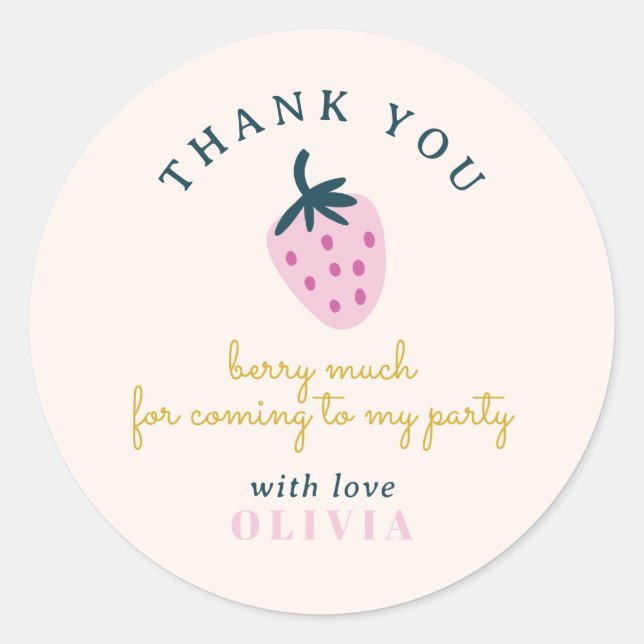 Strawberry pink thank you  classic round sticker (Front)