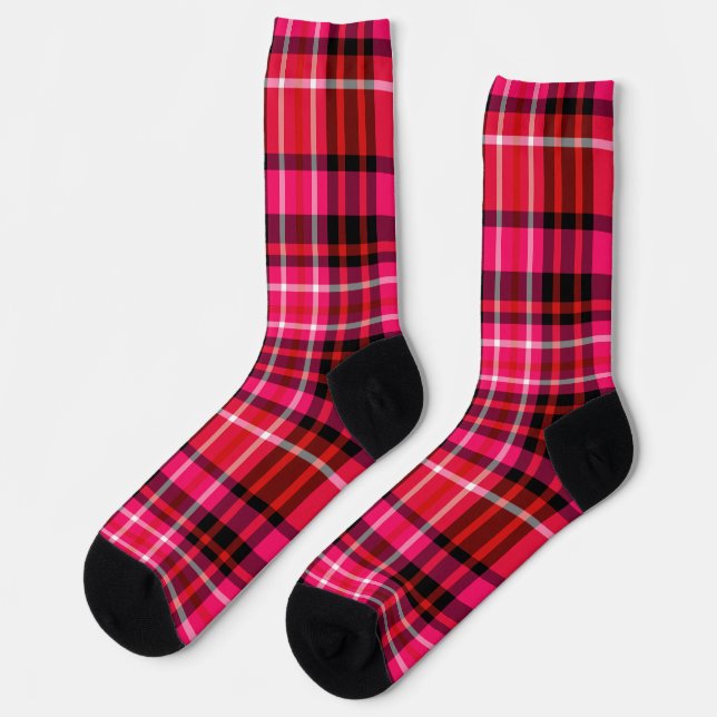 Strawberry Plaid Red Pink and White Socks (Left)