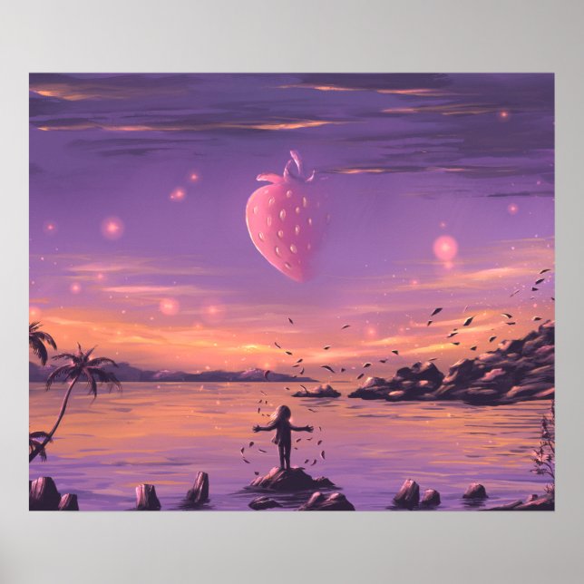 Strawberry planet in the evening sky poster (Front)