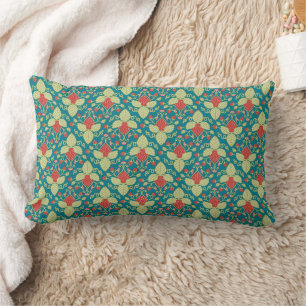 Strawberry plant, pink flowers, fruit runners lumbar cushion