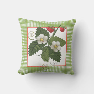 Strawberry Plant with Green Gingham Border Cushion