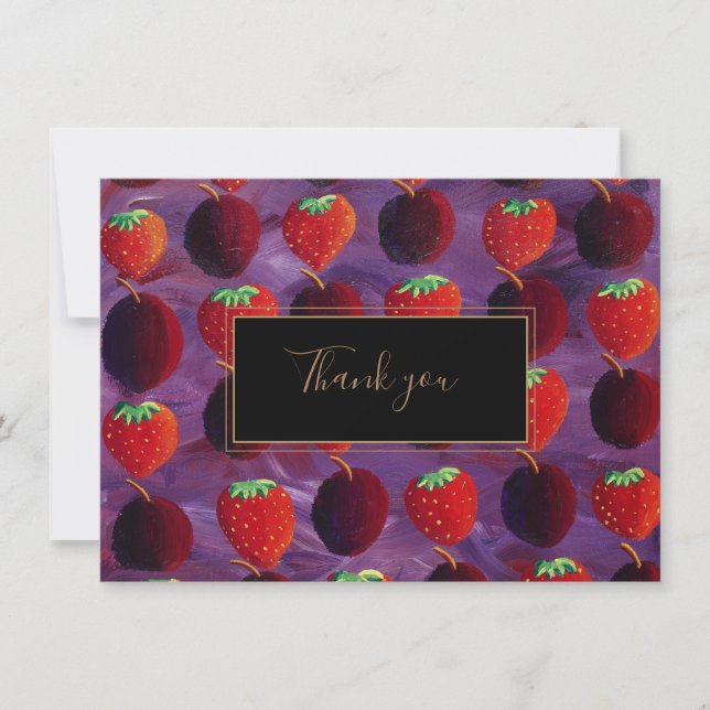 Strawberry Plum Red Fruit Thank You Card (Front)