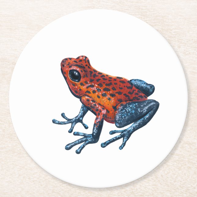 Strawberry Poison dart frog Round Paper Coaster (Front)