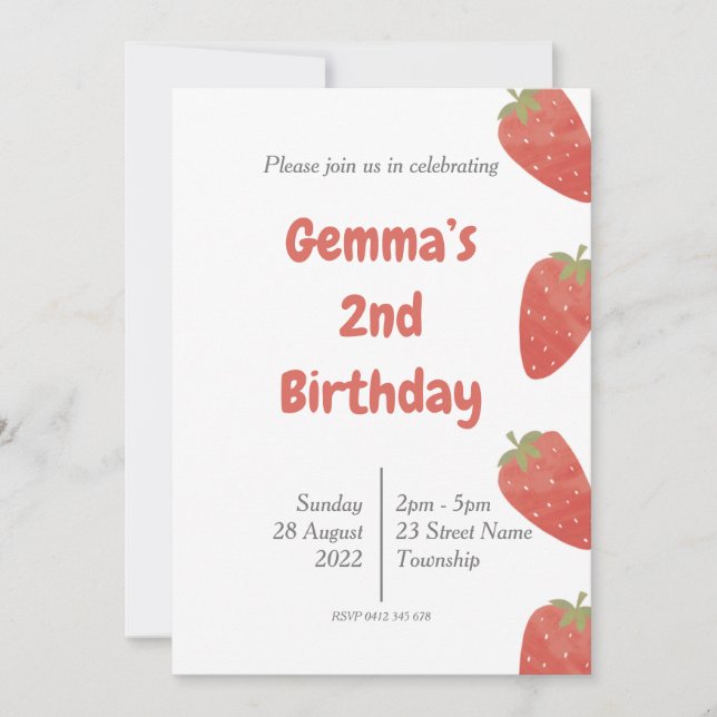 Strawberry Polka Dot Birthday Invitation (Front)