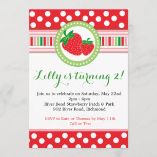 Strawberry Polka Dot Party Invitation