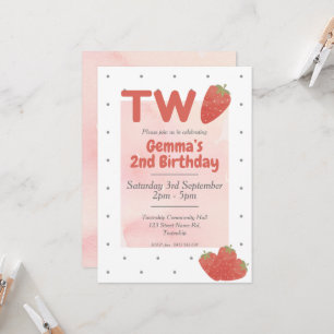 Strawberry Polka Dot TWO  2 Invitation