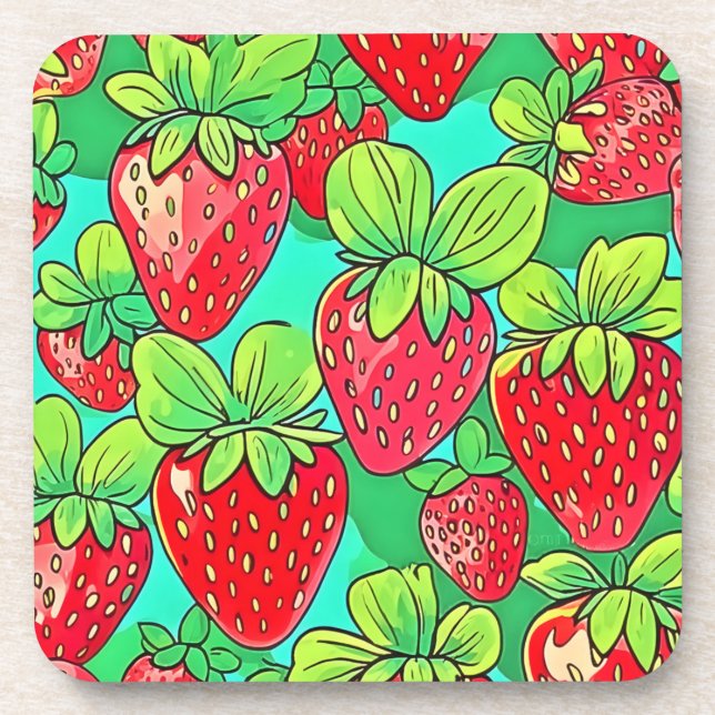 Strawberry Pop Art Pattern Coaster (Front)
