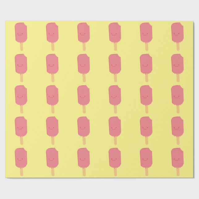 Strawberry Popsicle Cartoon Drawing Wrapping Paper (Flat)