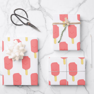 Strawberry Popsicle Cute Cartoon Drawing Wrapping Paper Sheet