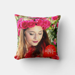 Strawberry Power Girl Monogram Initial Name Throw  Cushion