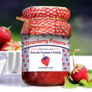 Strawberry preserve or jam jar food label sticker