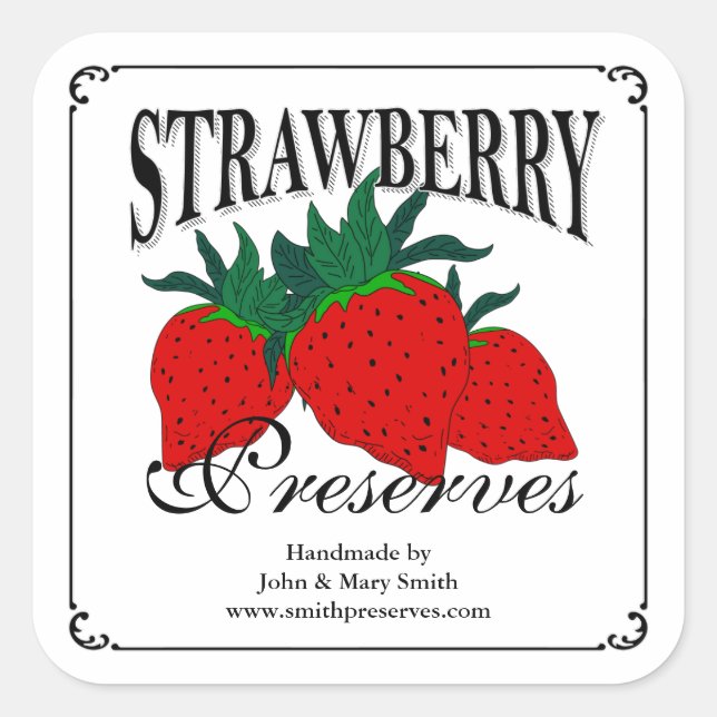Strawberry preserves or jam labels. square sticker (Front)