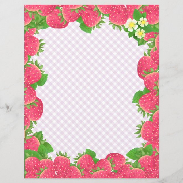 Strawberry Purple Gingham Stationery Paper (Front)
