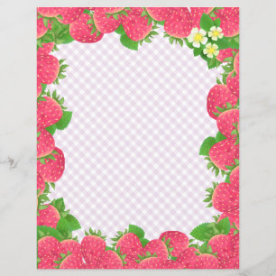 Strawberry Purple Gingham Stationery Paper