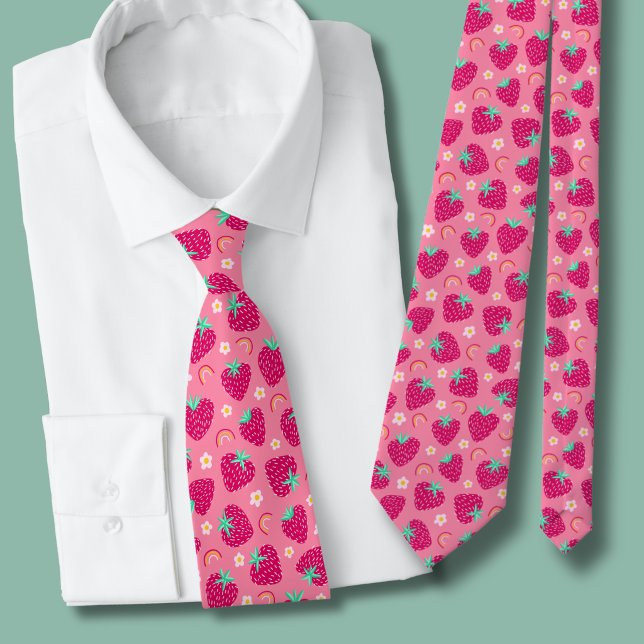 Strawberry Rainbow Daisy pattern Tie (Strawberry daisy rainbow summer tie)