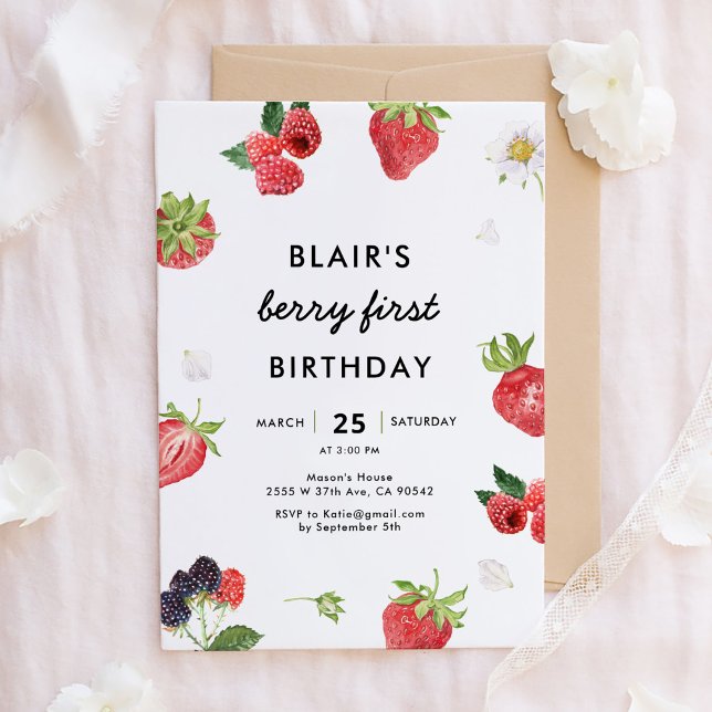 Strawberry Raspberry First Girl 1st Birthday  Invitation (Creator Uploaded)