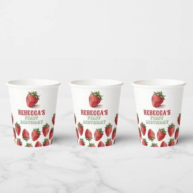 Strawberry Red Berry Sweet 1st Birthday Paper Cups (Multi)