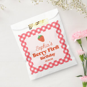 Strawberry Red Pink Berry First 1st Birthday Party Favour Bag
