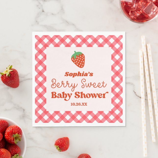 Strawberry Red Pink Berry Sweet Baby Shower Napkin (Insitu)