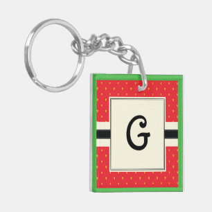 Strawberry retro 80's design monogramm funny fruit key ring