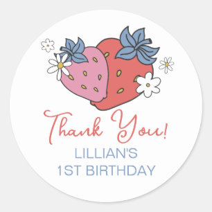 Strawberry Retro Birthday Party Classic Round Sticker