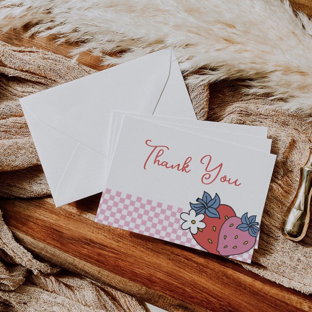 Strawberry Retro Birthday Party Thank You Card (Creator Uploaded)