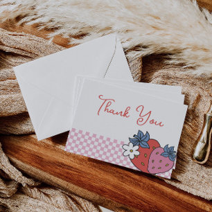 Strawberry Retro Birthday Party Thank You Card
