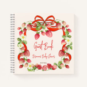 Strawberry ribbon bow baby shower guest book