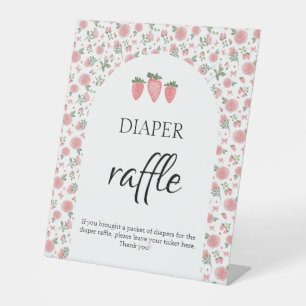 Strawberry & Roses Baby Shower Diaper Raffle Sign