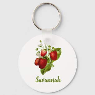 Strawberry Round Strawberries Key Ring